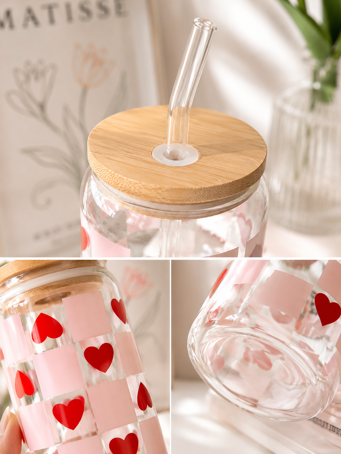 Pink Checkered Glass Tumbler