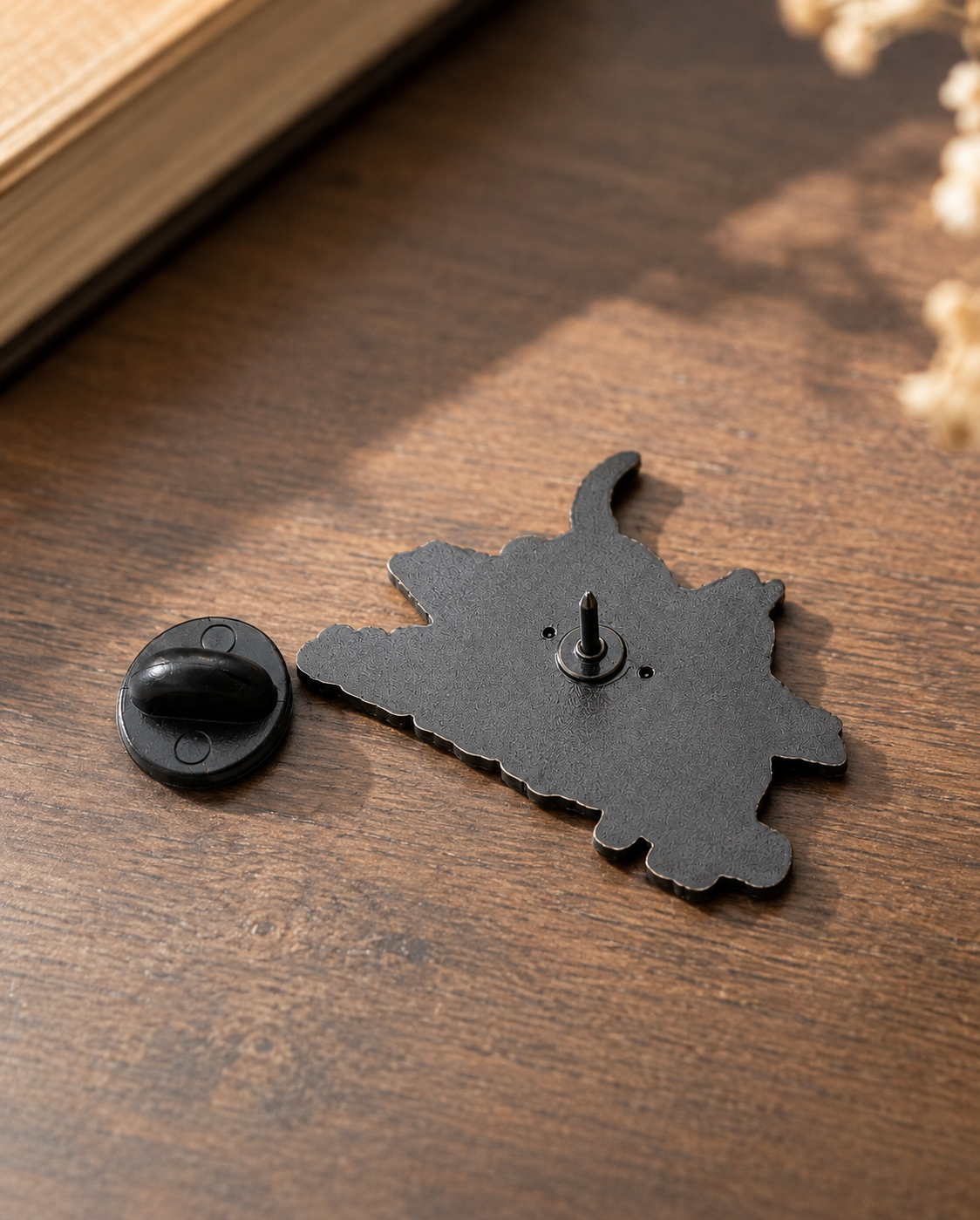 Coffee, Cats & Books Enamel Pin – Bookish Cat Pin for Readers