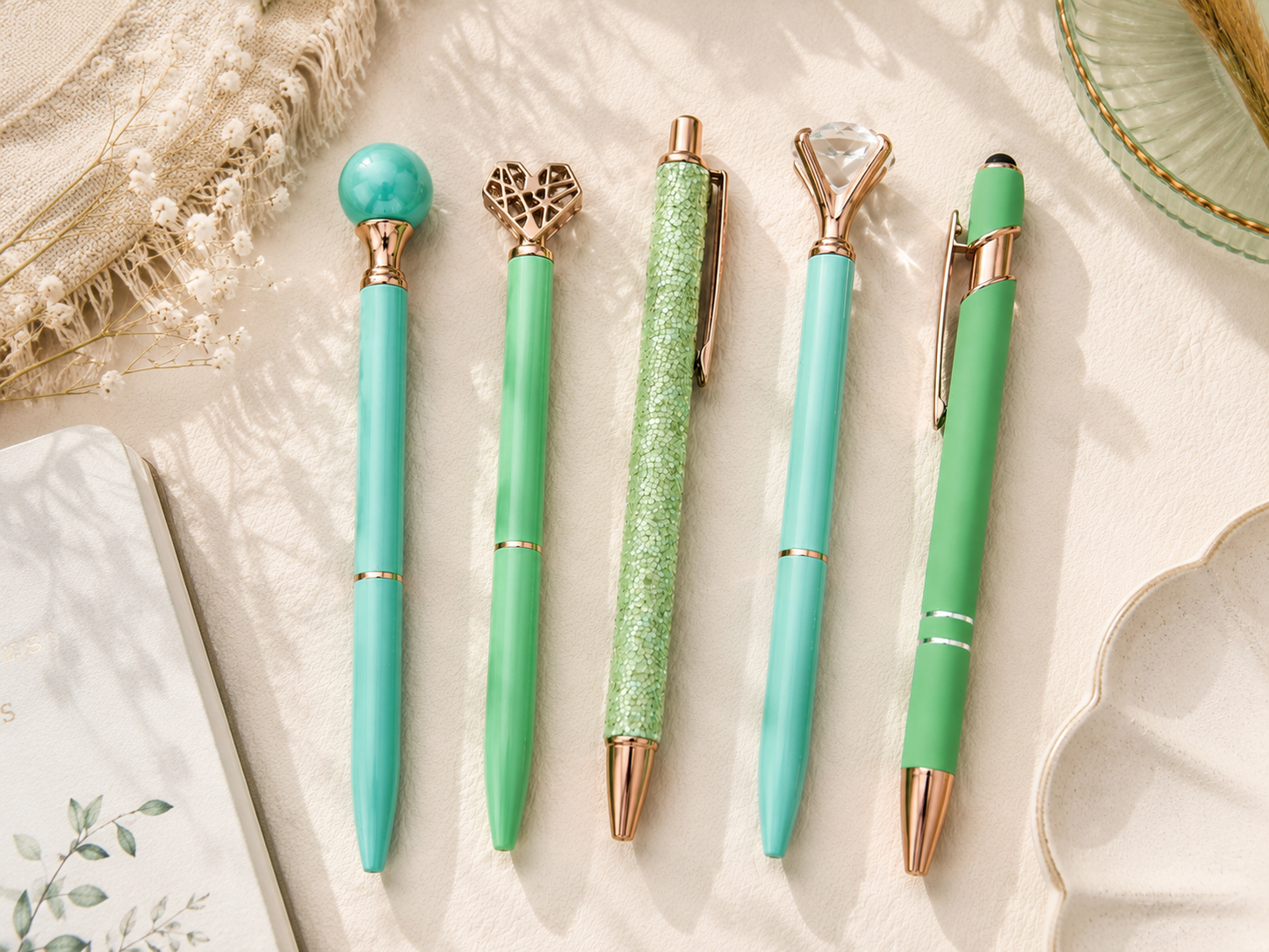 Aesthetic Ballpoint Pen Set – 5 Black Ink Pens