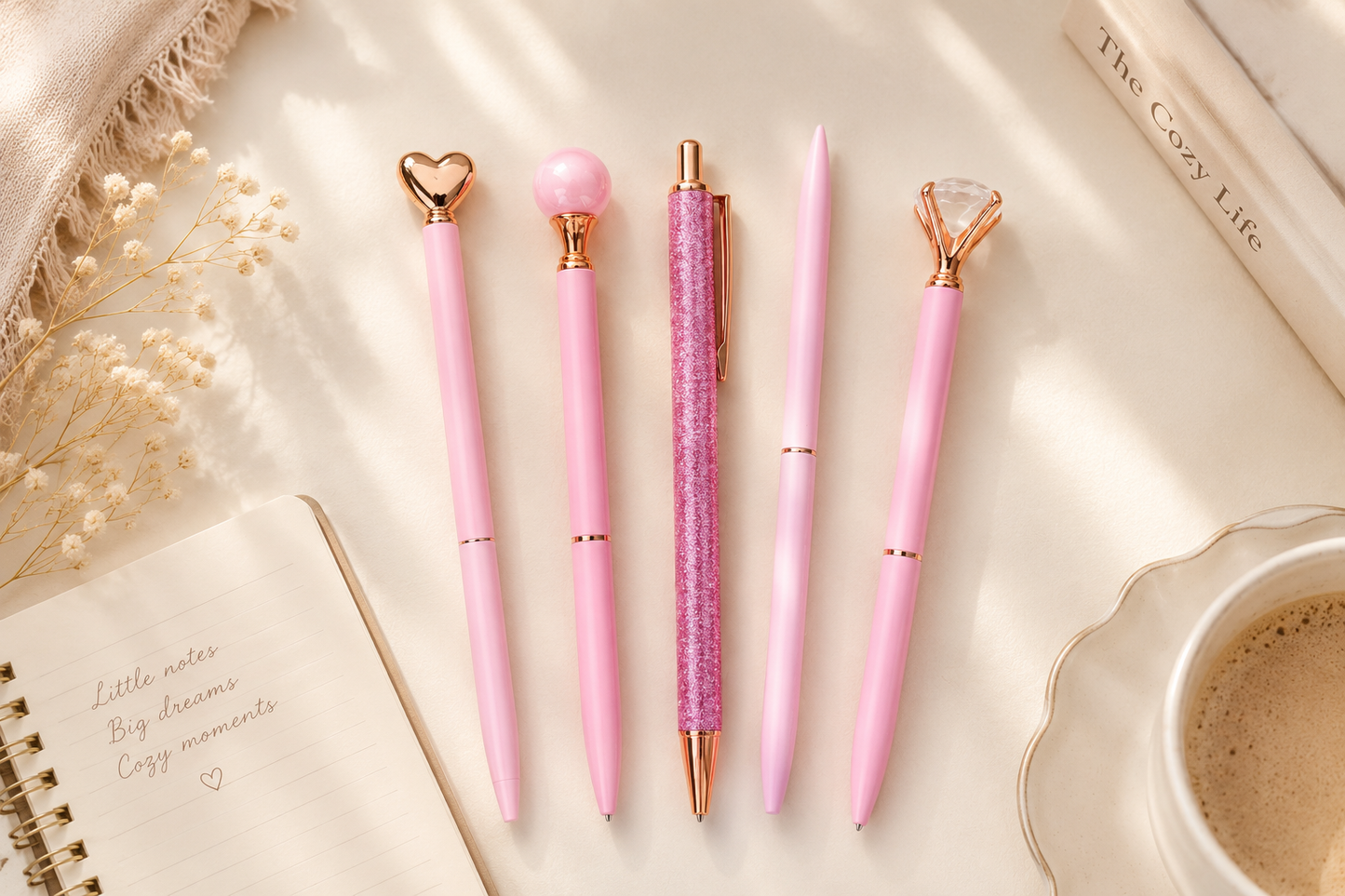 Aesthetic Ballpoint Pen Set – 5 Black Ink Pens