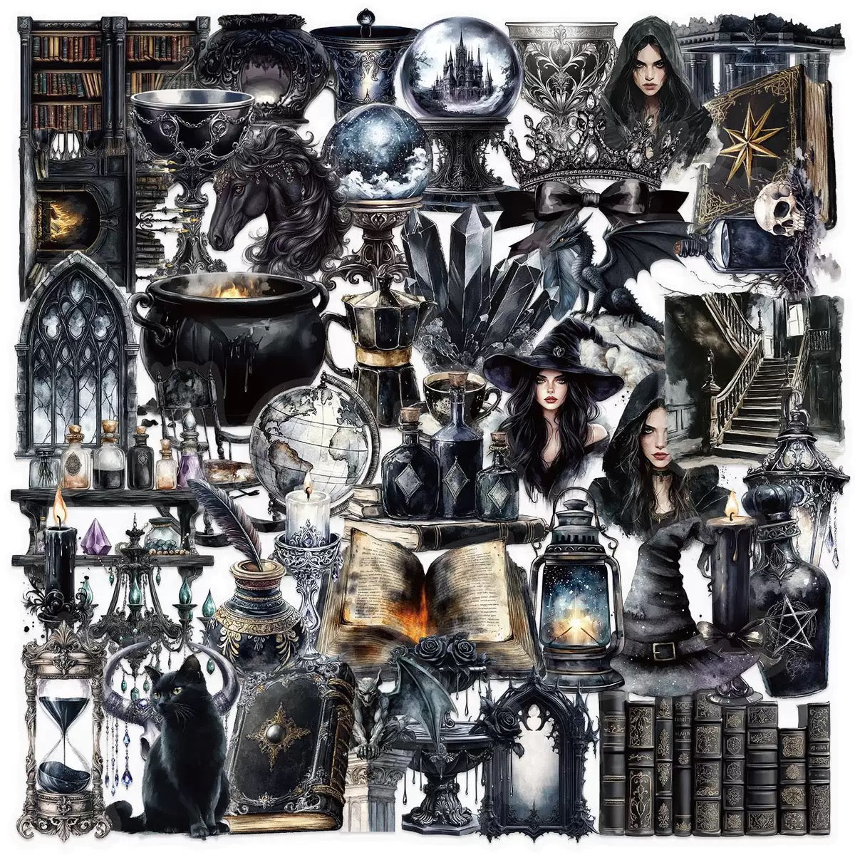 Dark Academia Sticker Pack | 50 Gothic Bookish Stickers