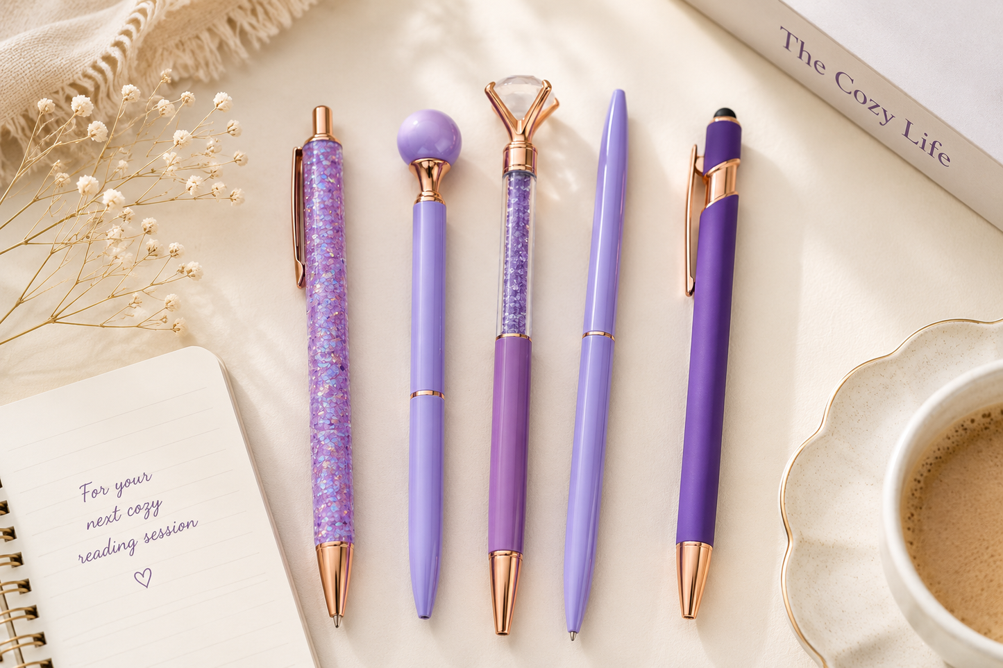 Aesthetic Ballpoint Pen Set – 5 Black Ink Pens