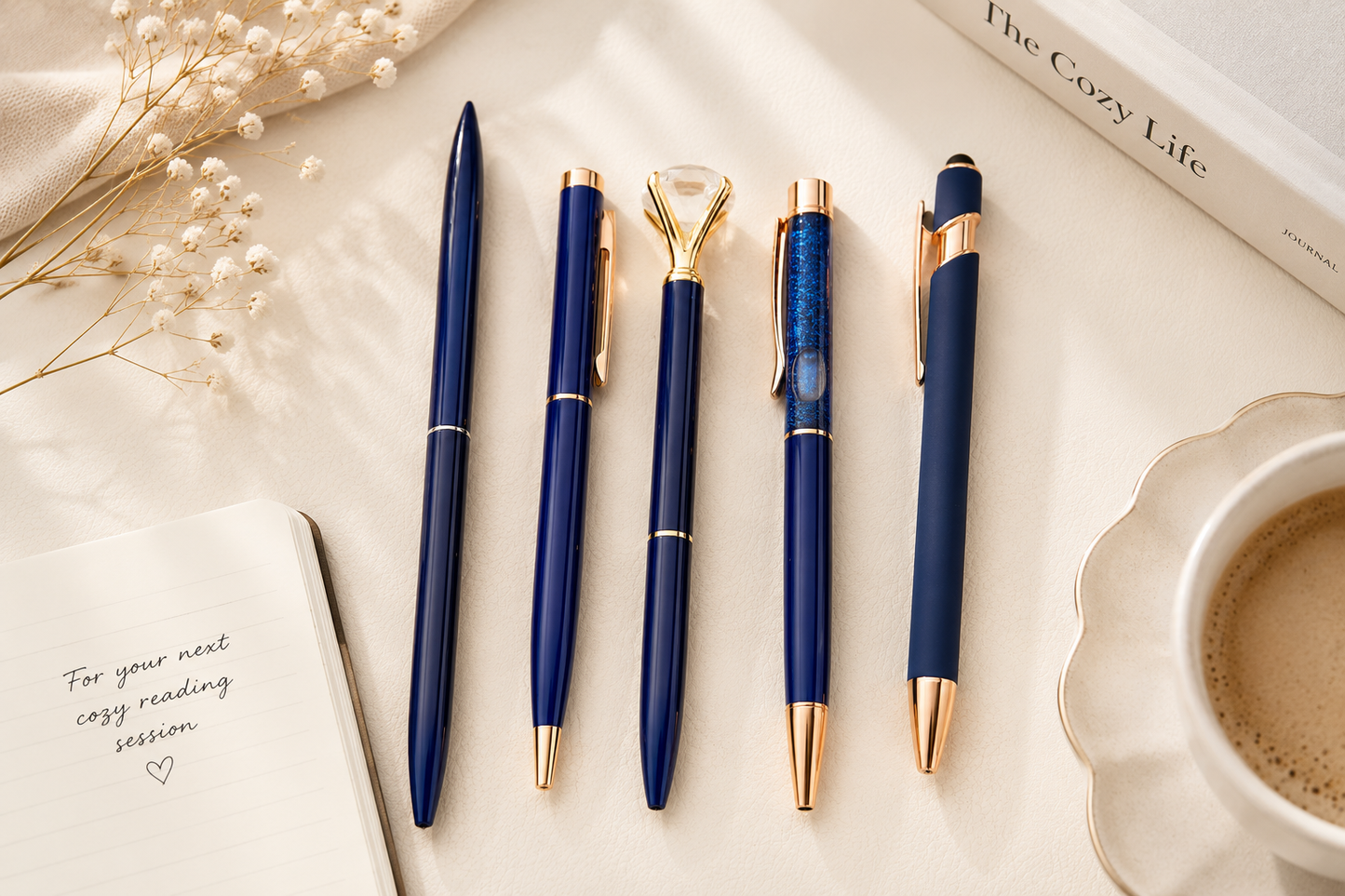 Aesthetic Ballpoint Pen Set – 5 Black Ink Pens
